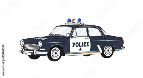 Vintage Police Car Side View Illustration.
