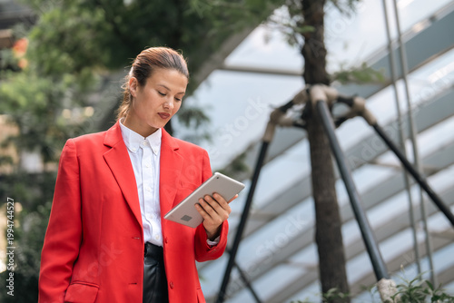 Business woman using tablet...