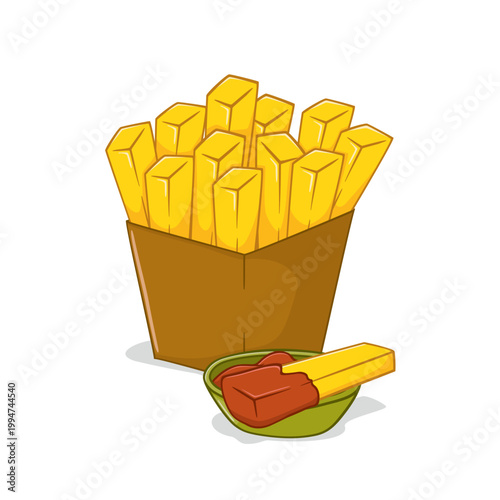 Crispy French Fries in Paper Box Vector Illustration