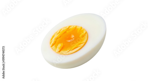 Half of Hard Boiled Chicken Egg with Bright Yellow Yolk Isolated on White Background