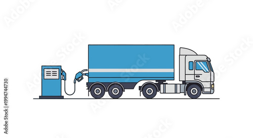Large Truck Refueling at Gas Station.
