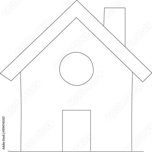 Adobe IllustratHouse Line Icon with Roof Chimney Window and Dooror Artwork