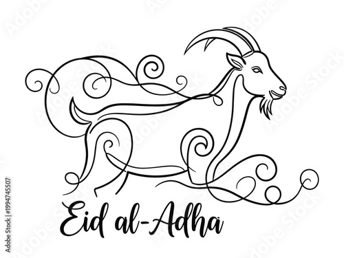 Eid al Adha goat with ornate swirls vector illustration.