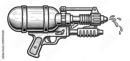 Water gun toy in retro sketch style vector.
