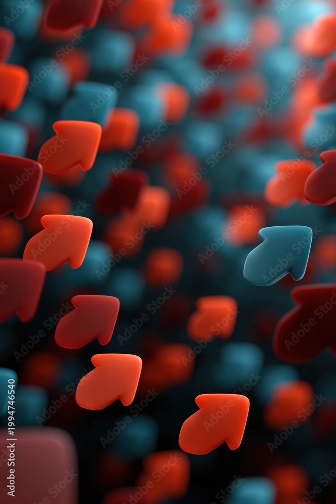 Obraz premium Red and blue arrows floating in abstract blurred background