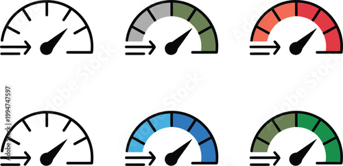 High speed performance icon dynamic gauge with motion lines and arrows representing acceleration efficiency rapid movement vector illustration