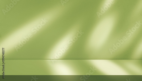Soft green abstract background with natural light and shadow, suitable for product backdrop, cosmetic,  organic products, etc.