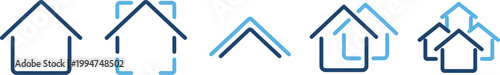 House logo icon. Minimal overlapping home outlines forming a clean real estate indicator. Modern residential graphic for property branding symbol. Simple architecture concept used in housing market vi