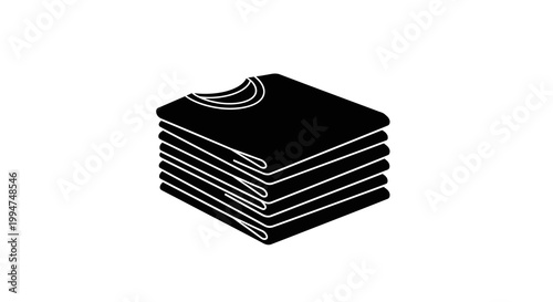 A flat, black and white illustration of a stack of folded t-shirts, a common clothing item perfect for various designs and merchandising