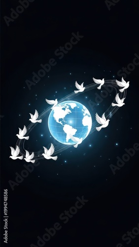 Vector illustration of moon and stars in night sky space and global astronomy concept with abstract universe sphere and glowing light sky illustration