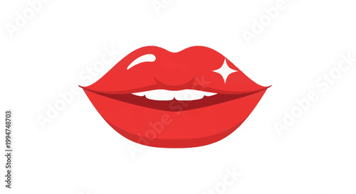 Glossy Red Lips with a Sparkle Icon Representing Beauty, Glamour, and a Radiant Smile