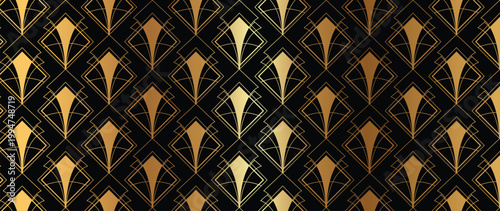 Luxury art deco background pattern vector. Abstract gold geometric line and elegant art nouveau with delicate. Illustration design for invitation, banner, vip, interior, fabric and decoration.	
