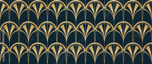 Luxury art deco background pattern vector. Abstract gold geometric line and elegant art nouveau with delicate. Illustration design for invitation, banner, vip, interior, fabric and decoration.	