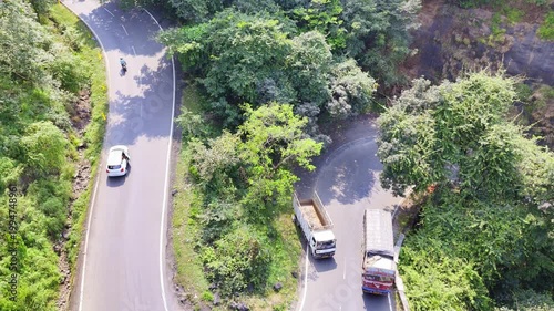 Aerial Drone View of Winding Hill Road in Lonavala Forest Landscape