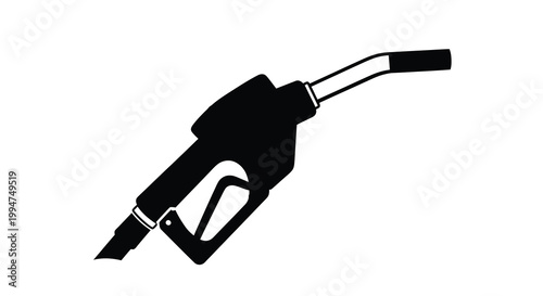 A stark black and white silhouette depicts a fuel nozzle commonly used at gas stations for refueling vehicles