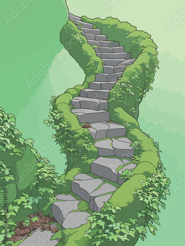 Stone Stairs Winding Through Lush Greenery