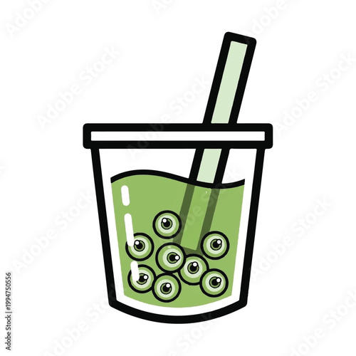 Green kiwi smoothie with straw.