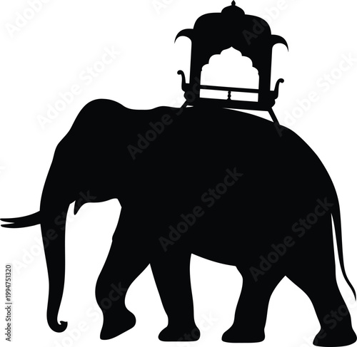An ornate elephant silhouette adorned with a traditional seat for ceremonial parades and cultural events