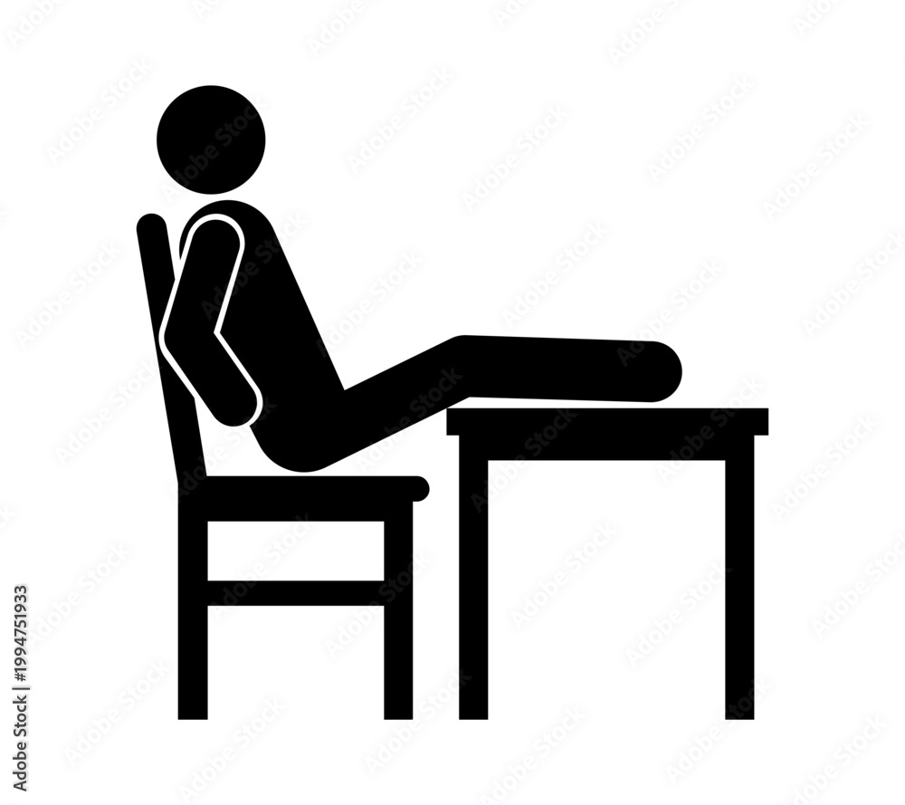 Fototapeta premium Stickman Sitting with Feet on Table – Relaxed or Rude Behavior Concept.