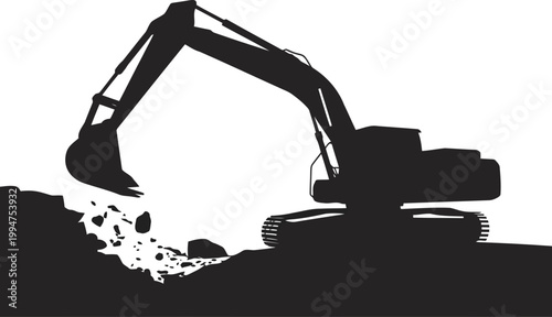 Industrial heavy excavator digging the ground silhouette design for construction site and civil engineering project visuals