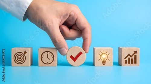 Time Management and Creative Success with Check Mark and Idea Icons