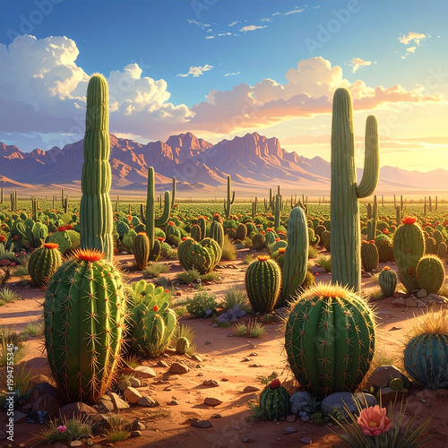 Desert cactus landscape under sunny sky