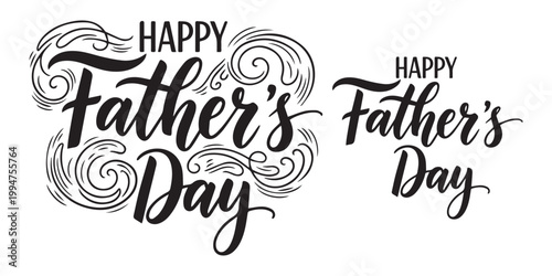 Happy Father's Day Calligraphy Lettering Set with Elegant Swirls and Hand-Drawn Flourishes