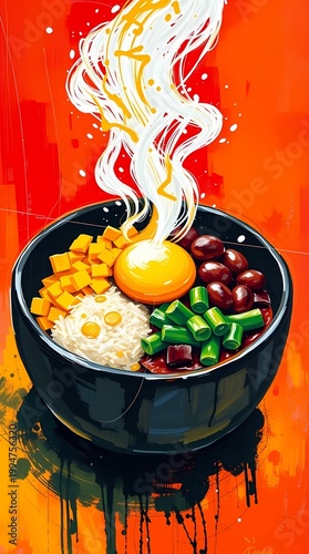 bibimbap bowl korean vegetarian beef chicken spicy stone pot dolsot traditional food healthy rice