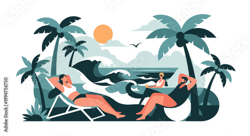 A refreshing and peaceful illustration of tropical foliage. Perfect for backgrounds, invitations, or website design conveying a sense of tranquility a