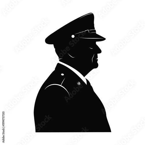Black silhouette of a man in a military uniform and hat