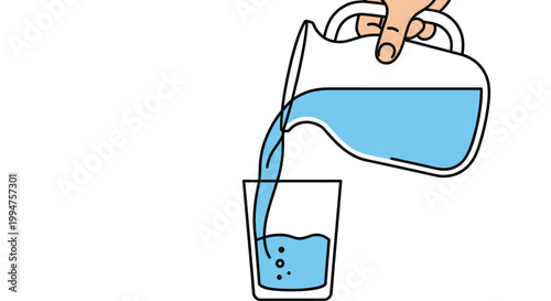 Hand pouring fresh water from a pitcher into a glass