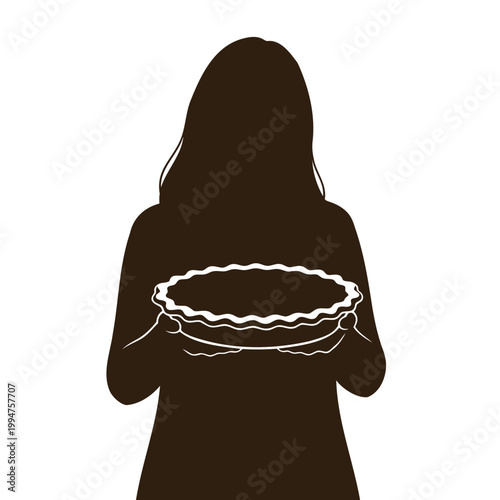 Silhouette of a woman holding a pie in her hands