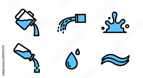Water Flow and Liquid Splash Vector Icon Set