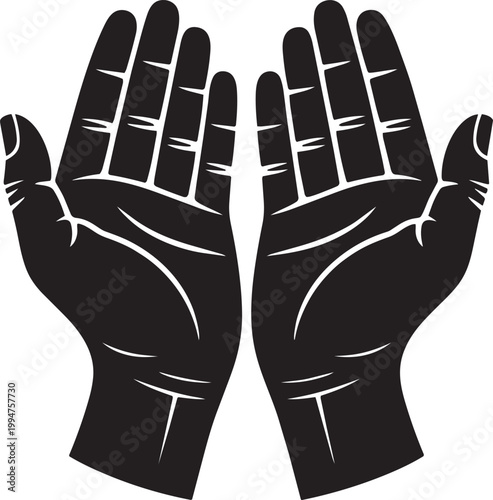 Hands raised in dua prayer silhouette, symbolizing faith and supplication with dua symbol