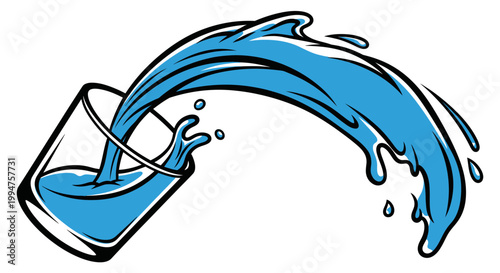 Blue water splashing out of a glass vector illustration