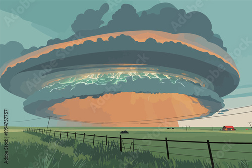 Gigantic Storm Cloud Over Open Countryside