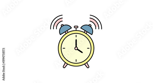 Illustration of a ringing vintage alarm clock with sound waves.