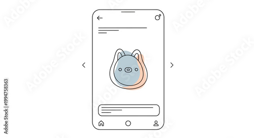 Digital illustration of a phone screen displaying a cute animal face sticker in a messaging app.