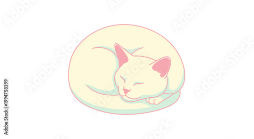 Sleeping white cat curled up in a peaceful resting position.