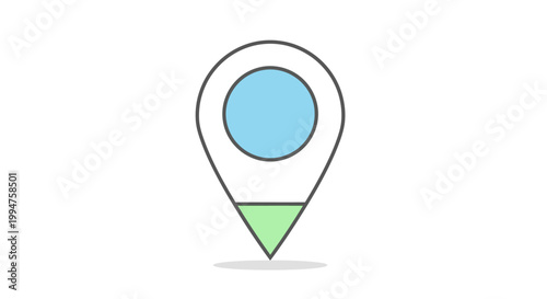 Minimalist map location pin icon with blue circle and green triangle.
