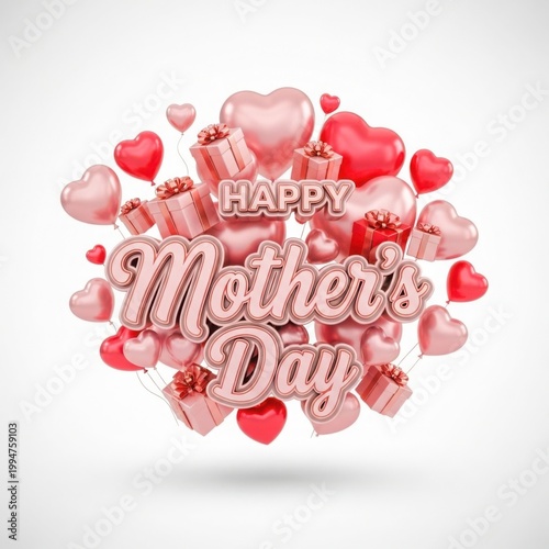 Happy mother's day celebration with balloons and gifts