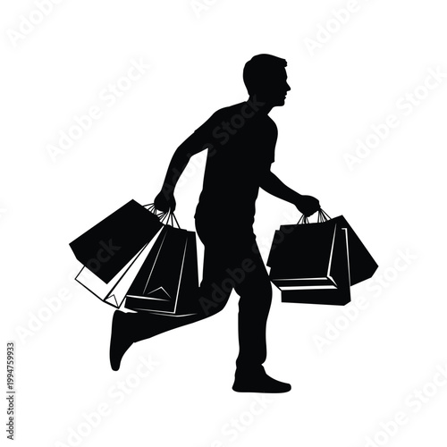 Silhouette of a man carrying multiple shopping bags