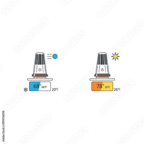 Smart thermostats display temperature settings indoors.