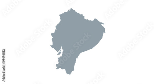 A detailed grayscale silhouette depicts the geographical outline of ecuador showcasing its landmass and coastline high quality professional