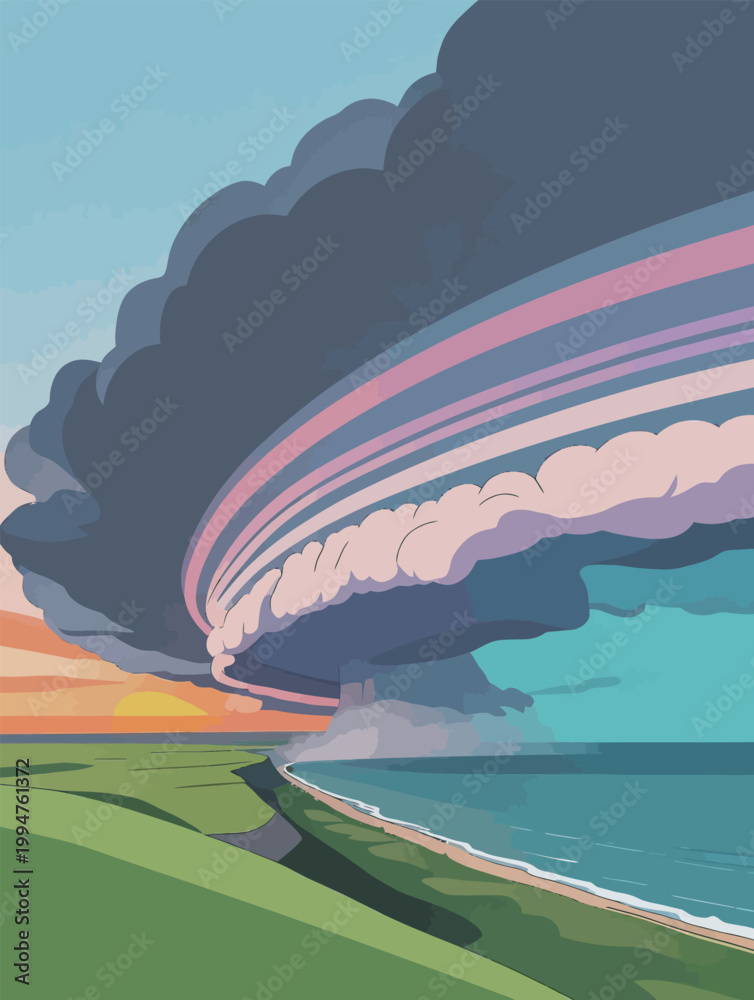 Naklejka premium Abstract Landscape with Storm Clouds and Rainbow