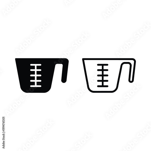 Measuring cup icons filled and outlined versions shown in black and white