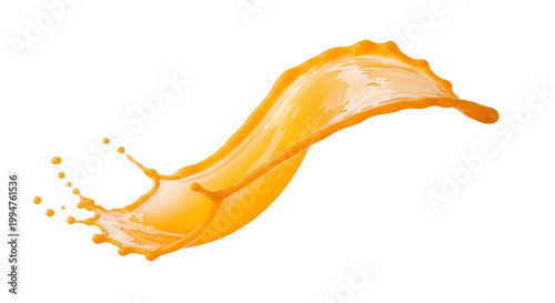 Dynamic Orange Juice Splash with Droplets Isolated on White Background