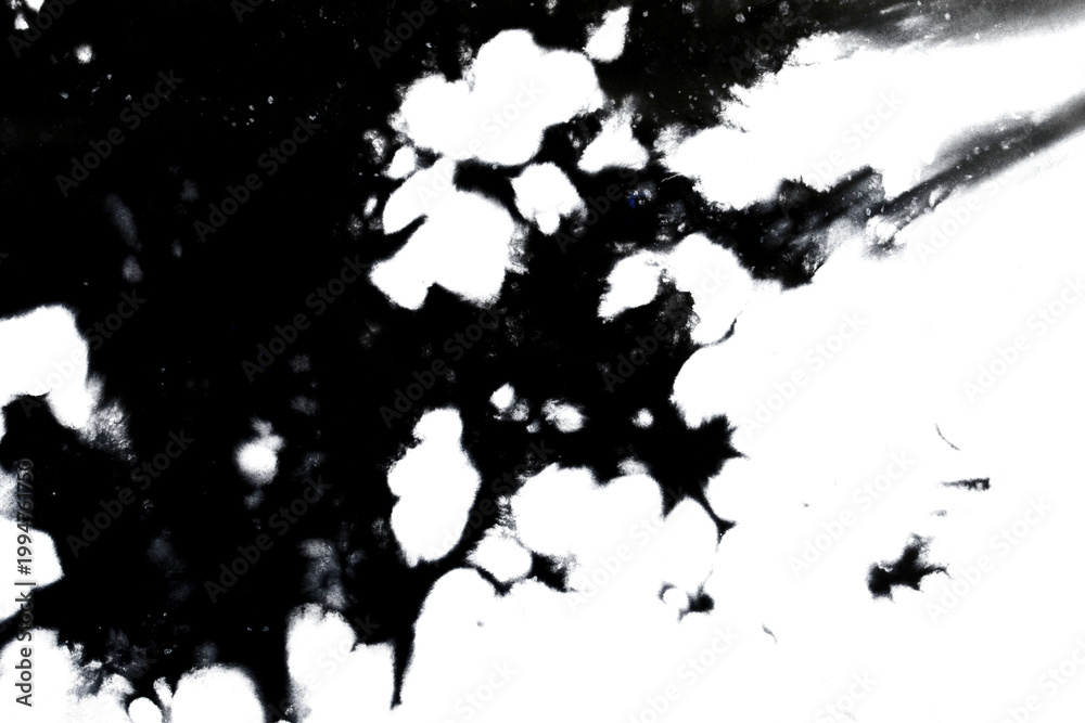 Obraz premium Abstract grunge black ink paint distressed texture rips tears and rust transparent crumpled industrial overlay background
