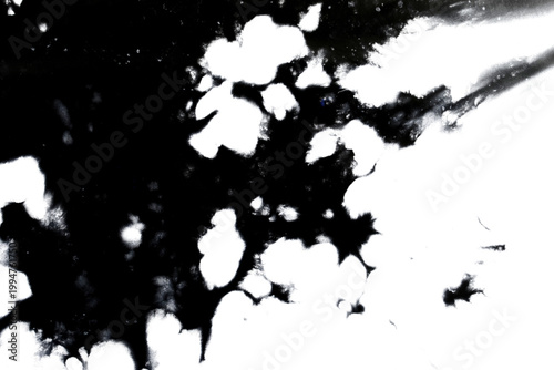 Abstract grunge black ink paint distressed texture rips tears and rust transparent crumpled industrial overlay background