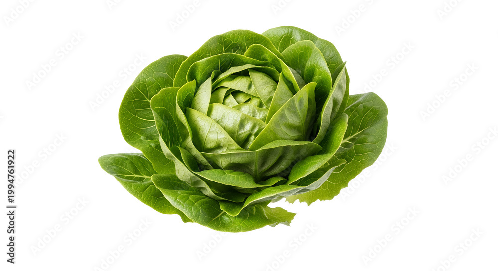 Fototapeta premium Fresh Organic Green Butterhead Lettuce Isolated on White Background - Healthy Raw Vegetable for Salad